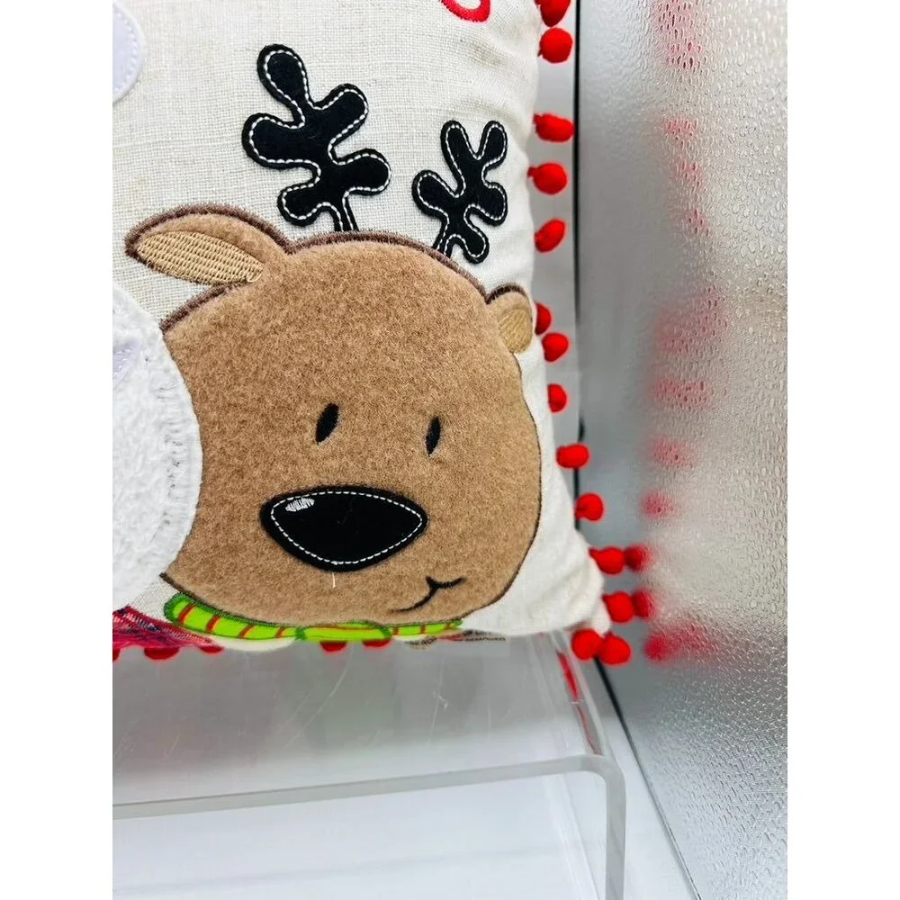 Merry Christmas Pillow Santa Reindeer Pom Pom Decorative Throw Cushion Holiday